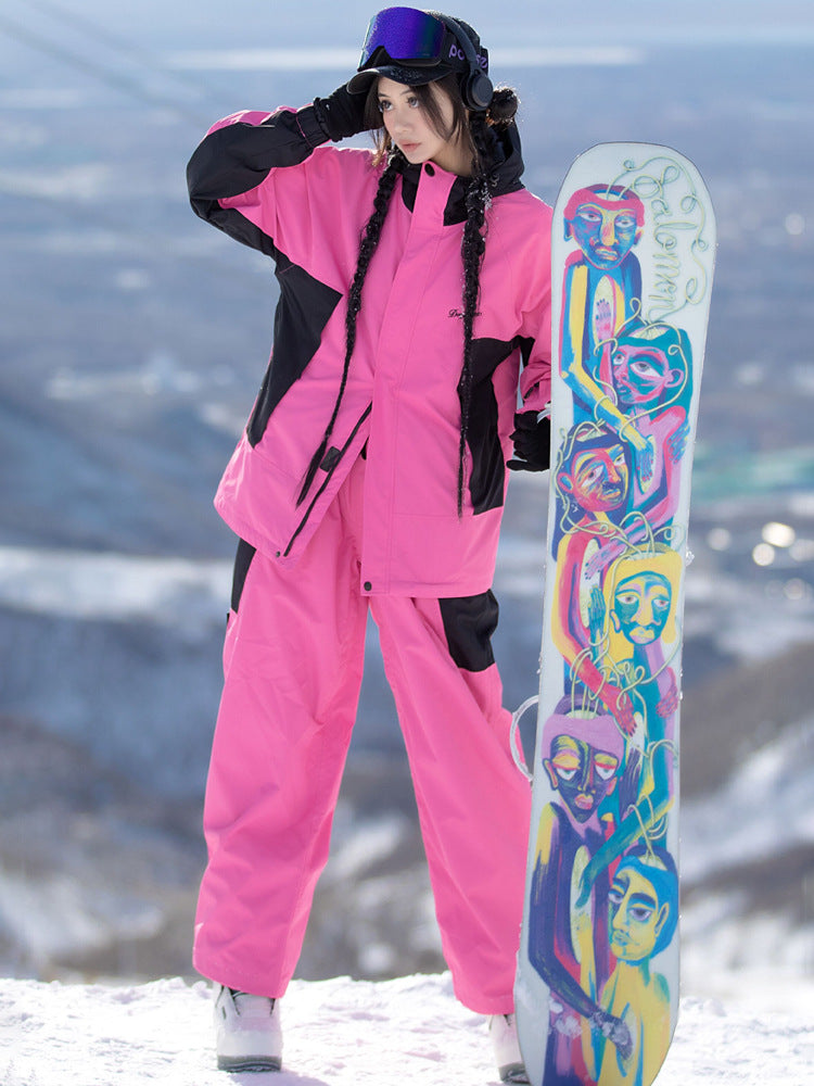 Unisex Vintage Colorblock Snow Jacket and Pants