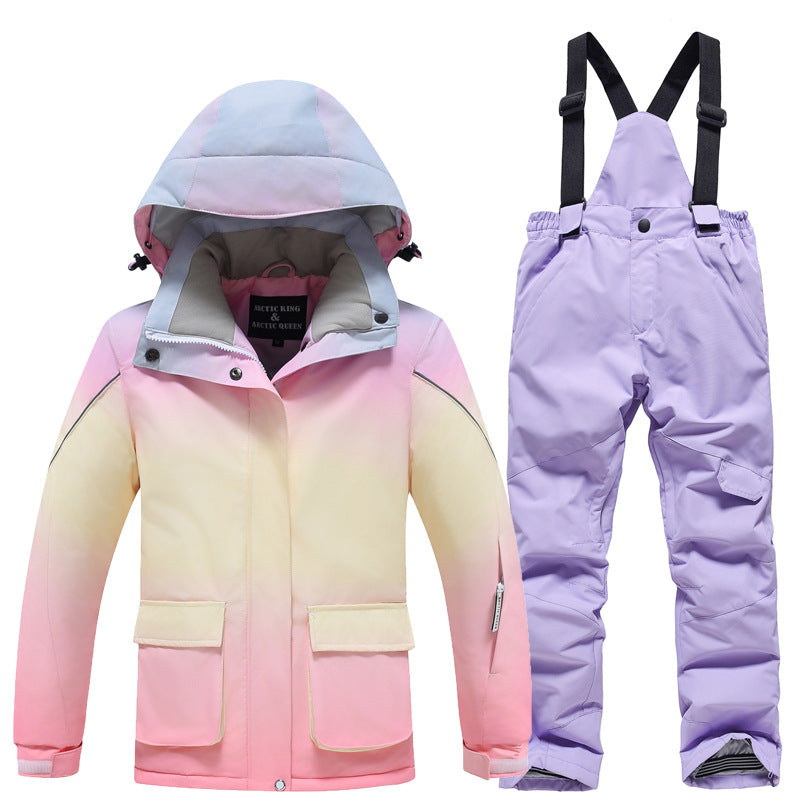 Kids' Rainbow-Gradient Insulated Snow Jacket and Bibs