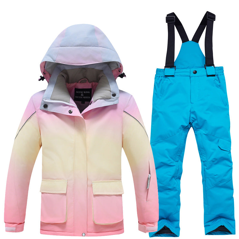 Kids' Rainbow-Gradient Insulated Snow Jacket and Bibs