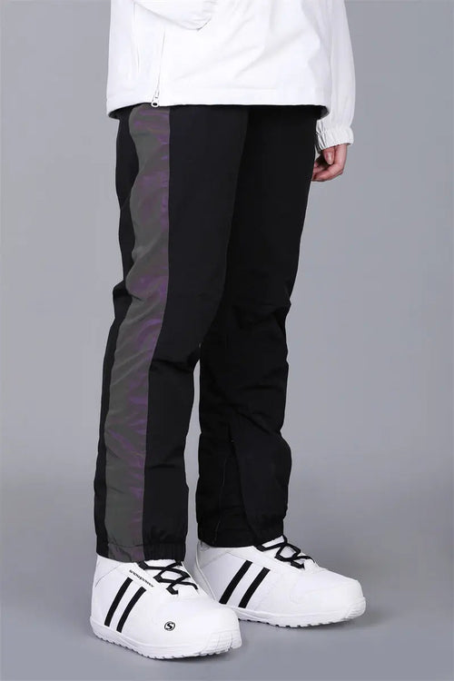 Black Skiing Pants with Reflective Stripes Winter Snow Pants