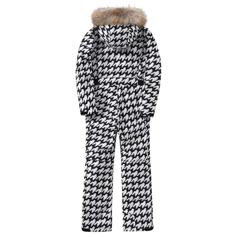 Women Houndstooth One-piece Snowboard Outfit