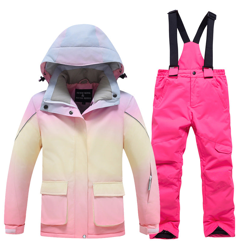 Kids' Rainbow-Gradient Insulated Snow Jacket and Bibs