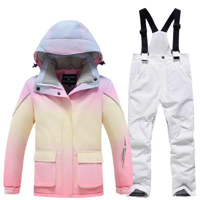 Kids' Rainbow-Gradient Insulated Snow Jacket and Bibs