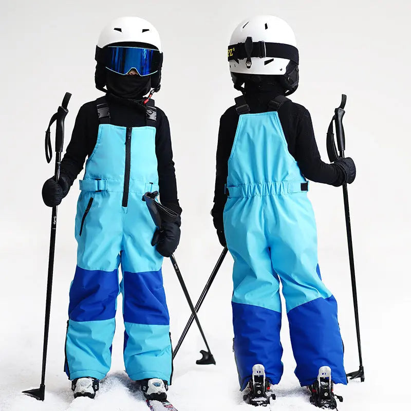 Children's Ski Bibs Patchwork Adjustable Snowboarding Pants