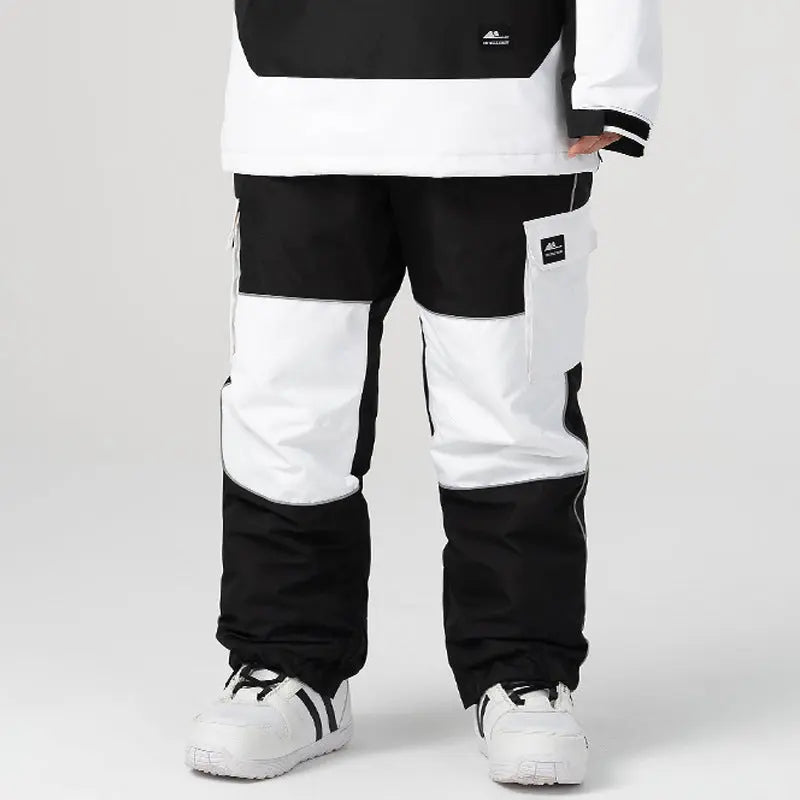 Unisex Outdoor Colorblock Snowboarding Pants Loose Fit