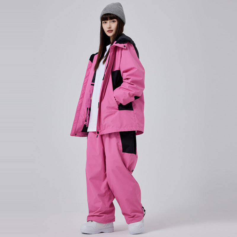 Unisex Vintage Colorblock Snow Jacket and Pants