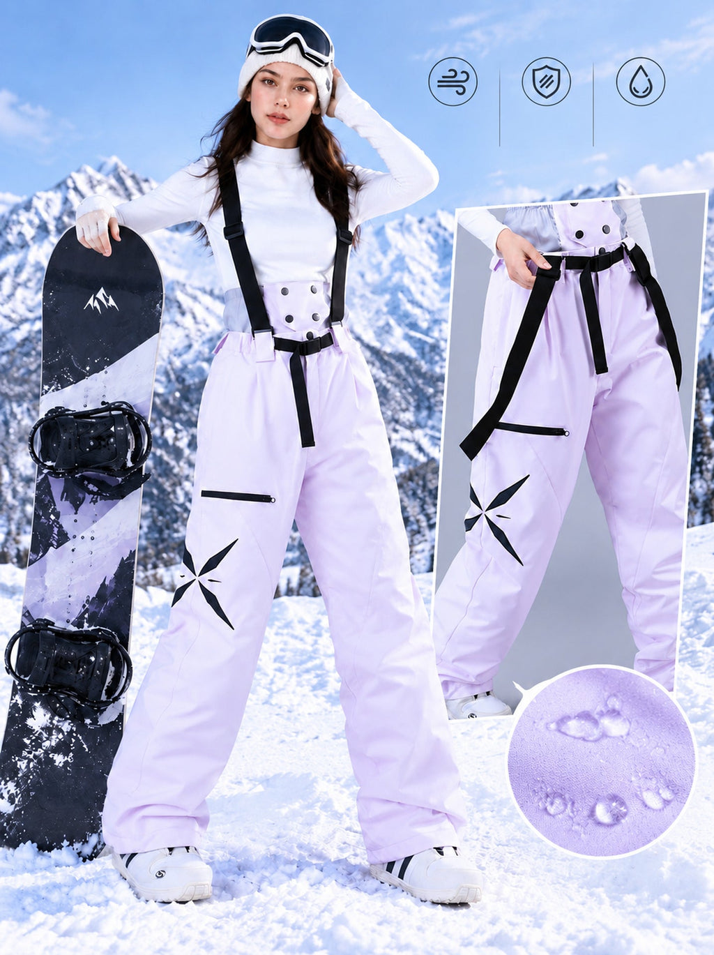 Women's Star-Detail Reflective Snow Bibs