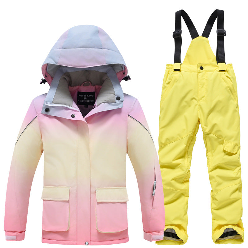Kids' Rainbow-Gradient Insulated Snow Jacket and Bibs