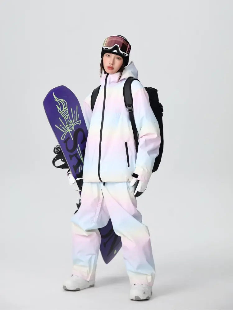 Women Cute Rainbow Snow Suit Winter Outwear for Sports
