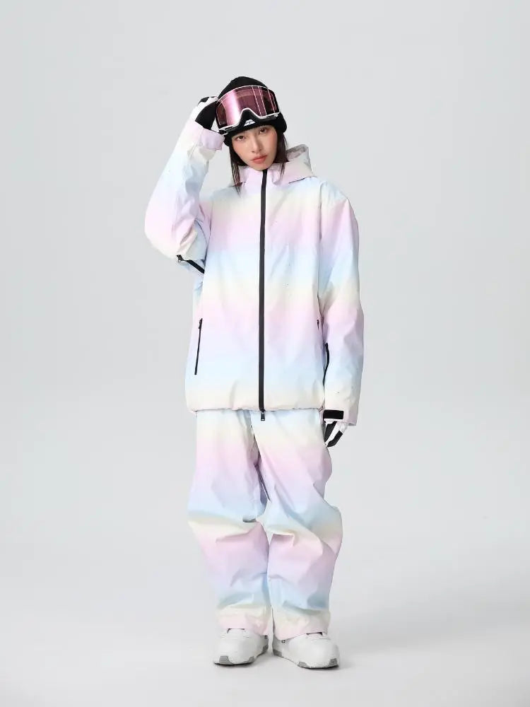 Women Cute Rainbow Snow Suit Winter Outwear for Sports