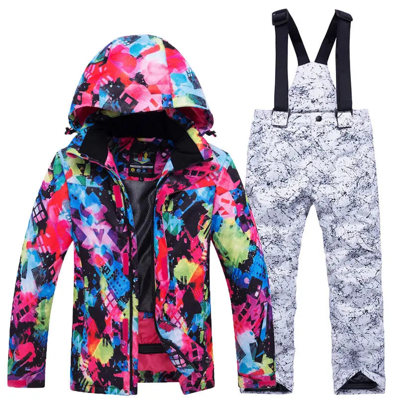 Kids Snowsuit Ski Pants Jacket Waterproof Snowbibs for Boys Girls