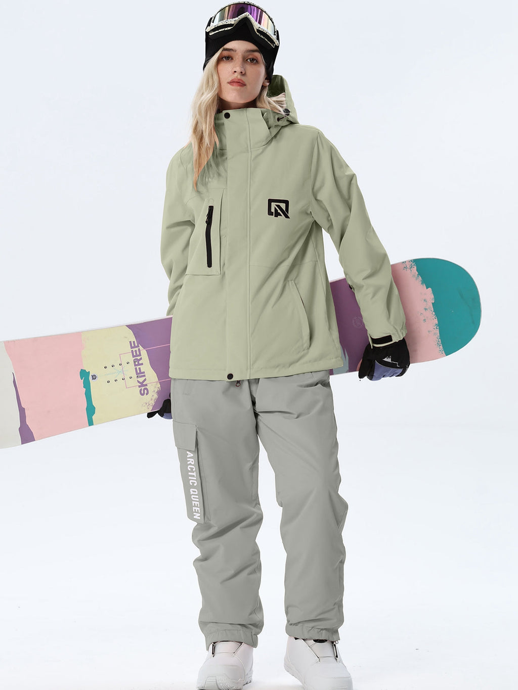 Women's Hooded Ski Jacket and Bib Overalls Combo