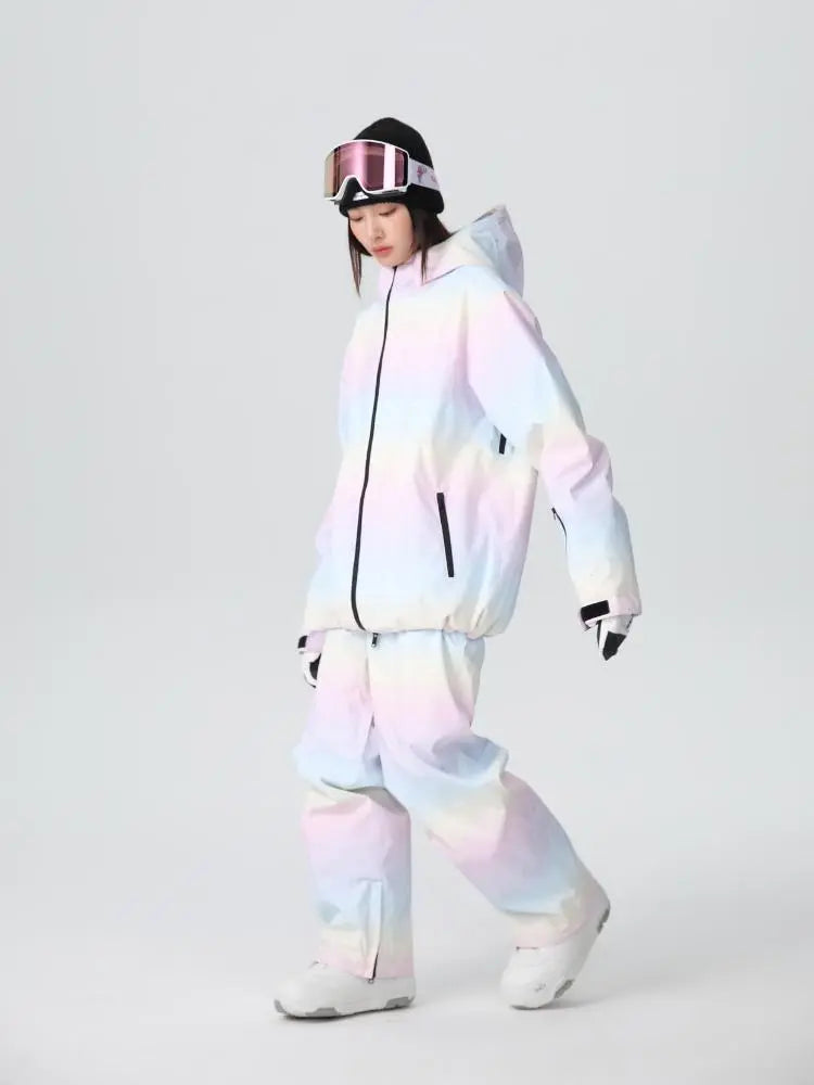Women Cute Rainbow Snow Suit Winter Outwear for Sports