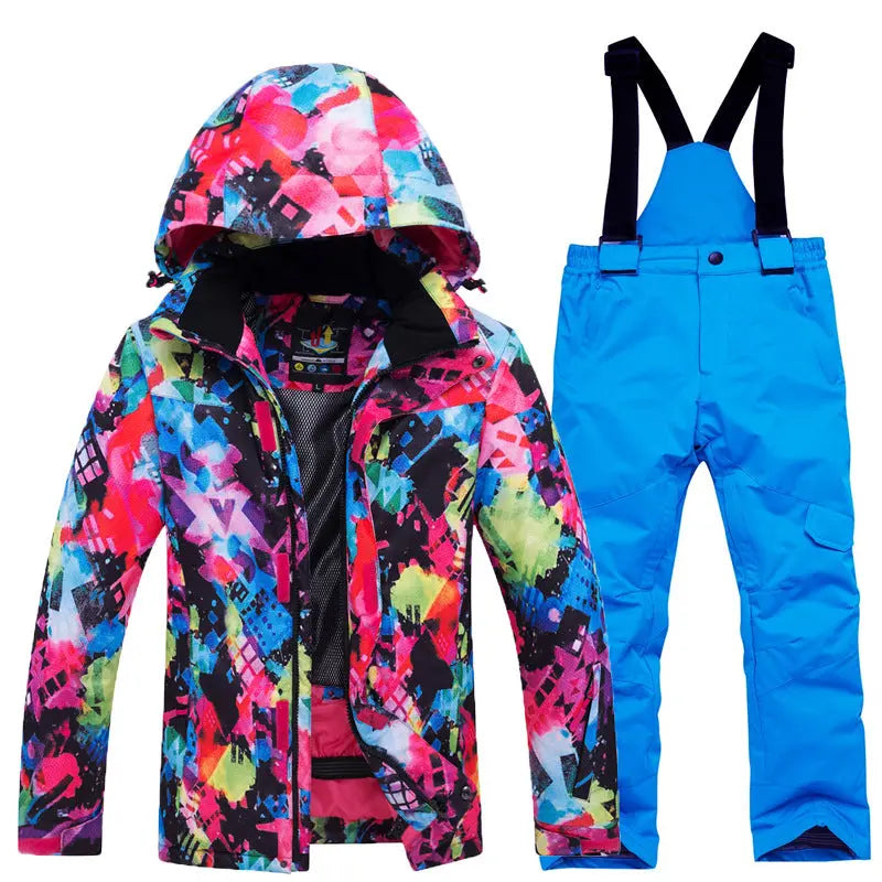 Kids Snowsuit Ski Pants Jacket Waterproof Snowbibs for Boys Girls