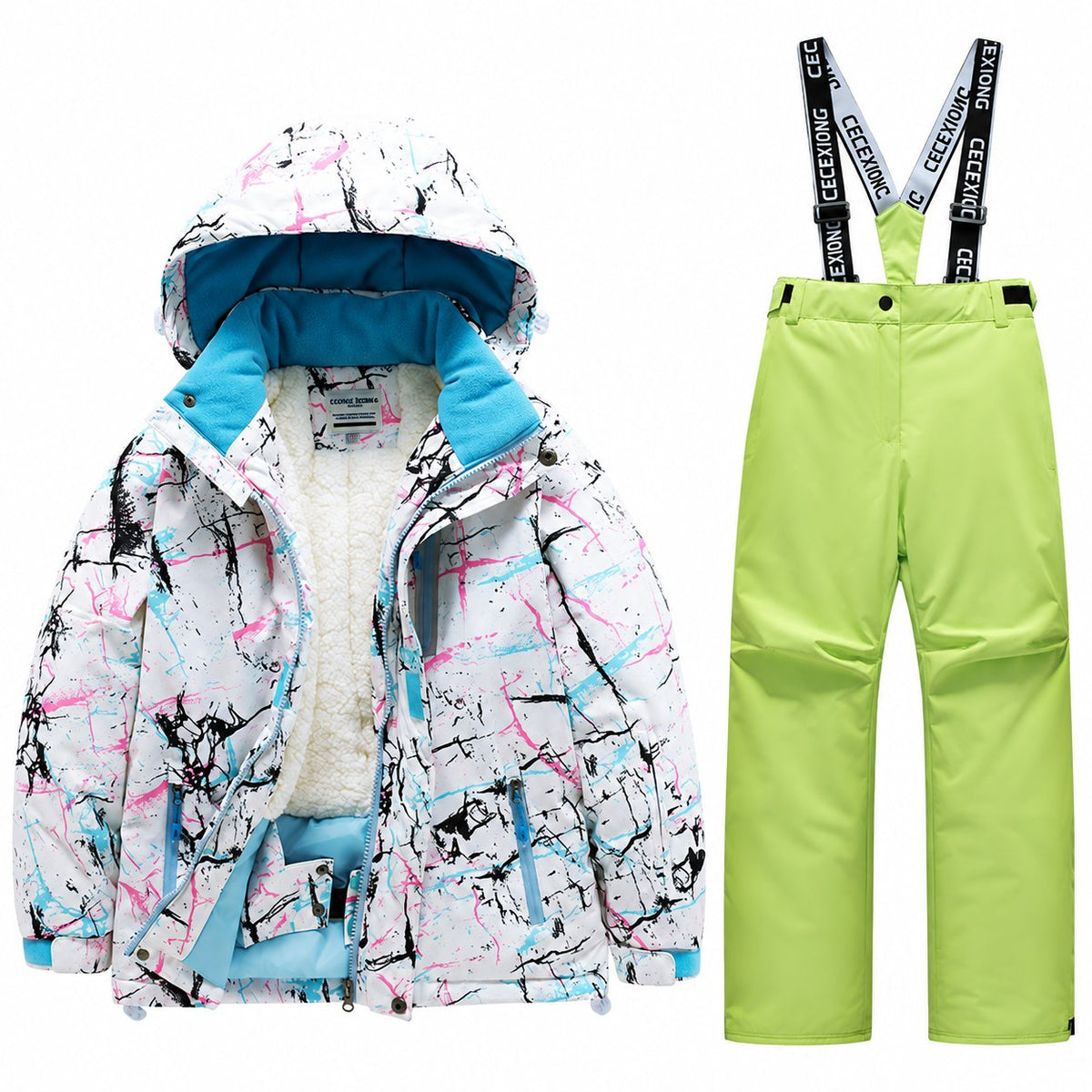 Kids' Printed Winter Ski Jacket and Bib Set