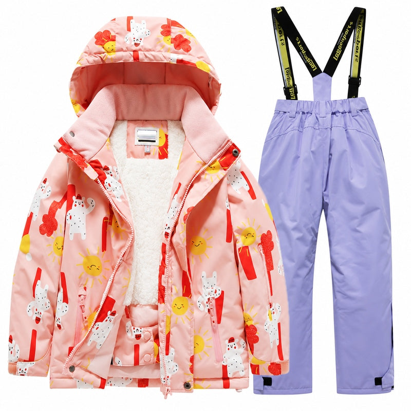 Kids' Cozy Fleece-Lined Printed Snow Outfit