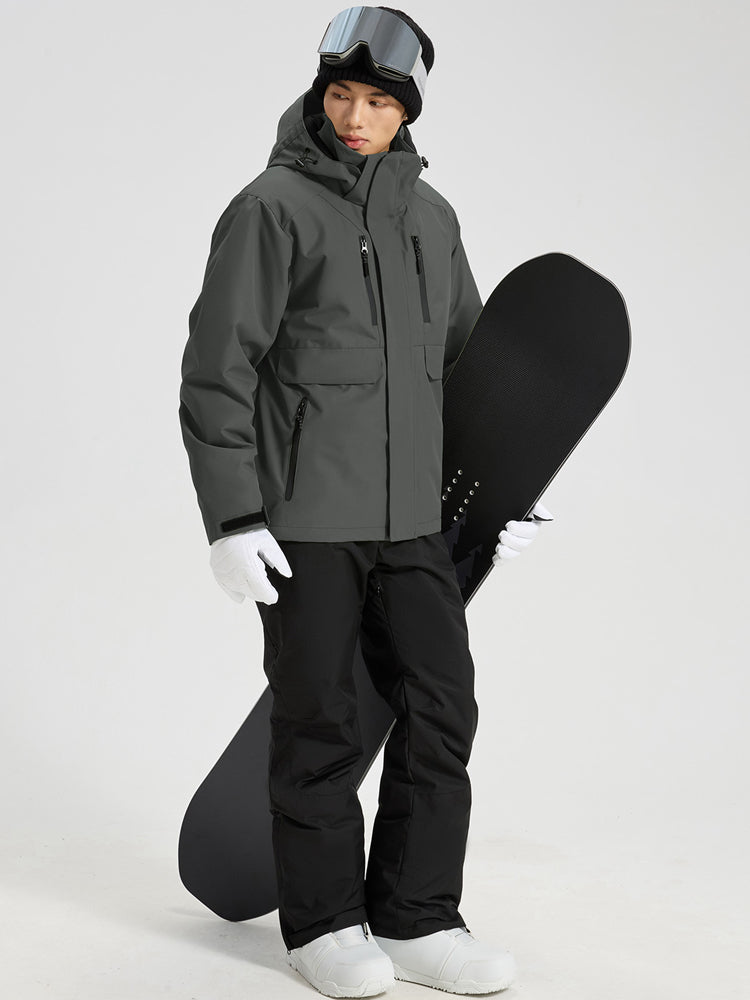 Men's Hooded Cargo Snow Jacket and Bib-Style Pants