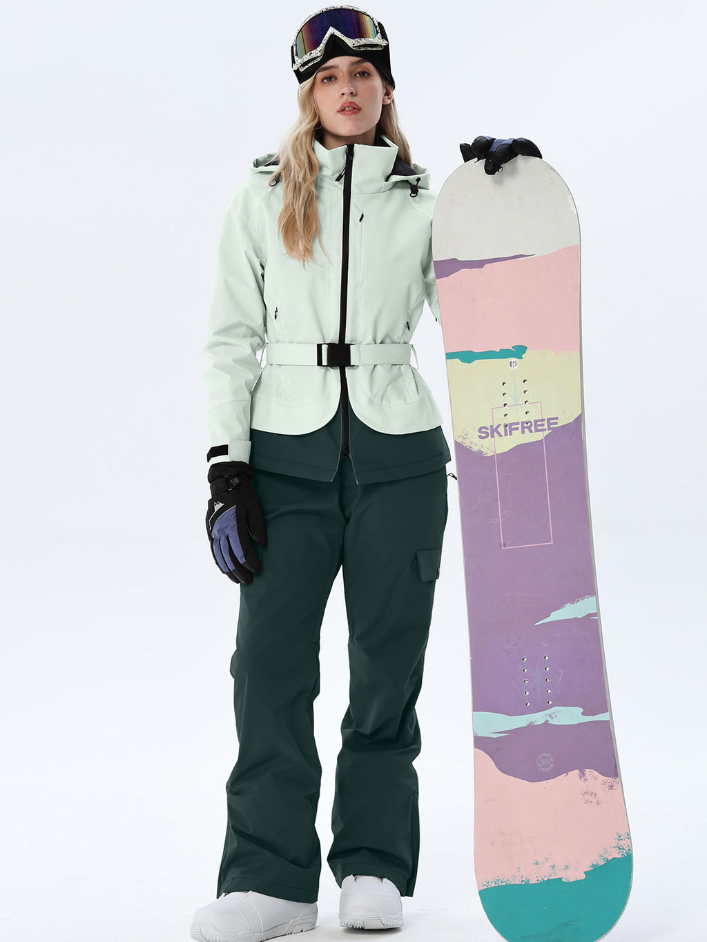 Women's Two-Tone Ski Outfit with Adjustable Waist Belt