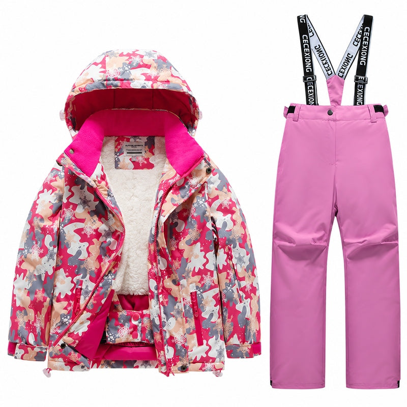 Kids' Cozy Fleece-Lined Printed Snow Outfit