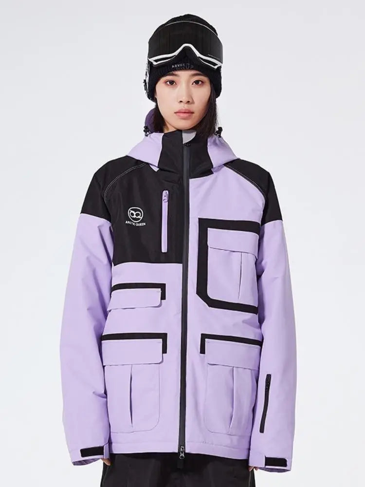 Unisex Insulated Cargo Ski Jacket Colorblock Snowboarding Coat