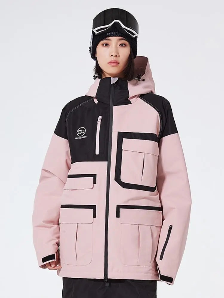 Unisex Insulated Cargo Ski Jacket Colorblock Snowboarding Coat