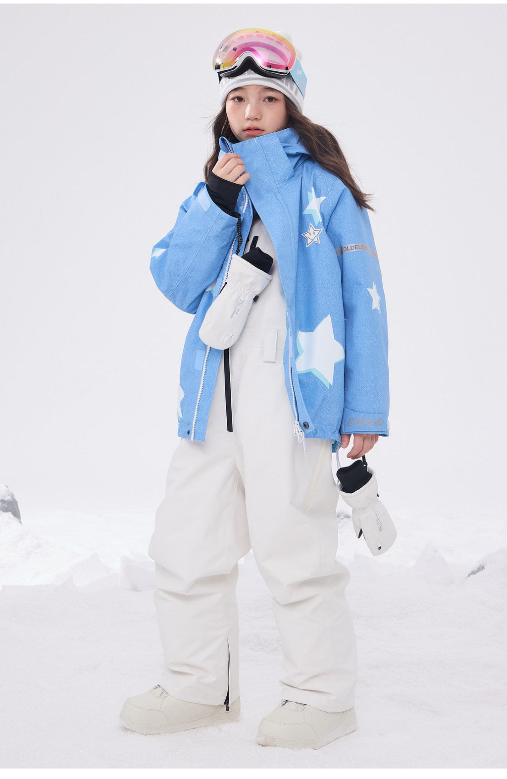 Kids' Star-Pattern Waterproof Ski Shell Jacket