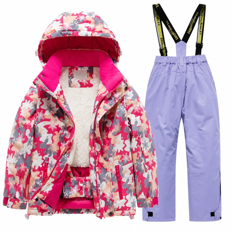 Kids' Cozy Fleece-Lined Printed Snow Outfit