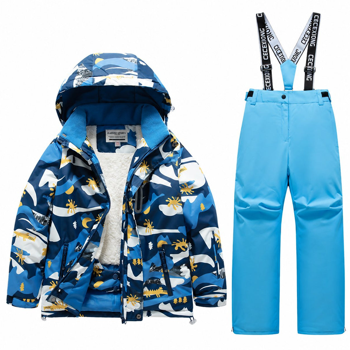 Kids' Printed Winter Ski Jacket and Bib Set