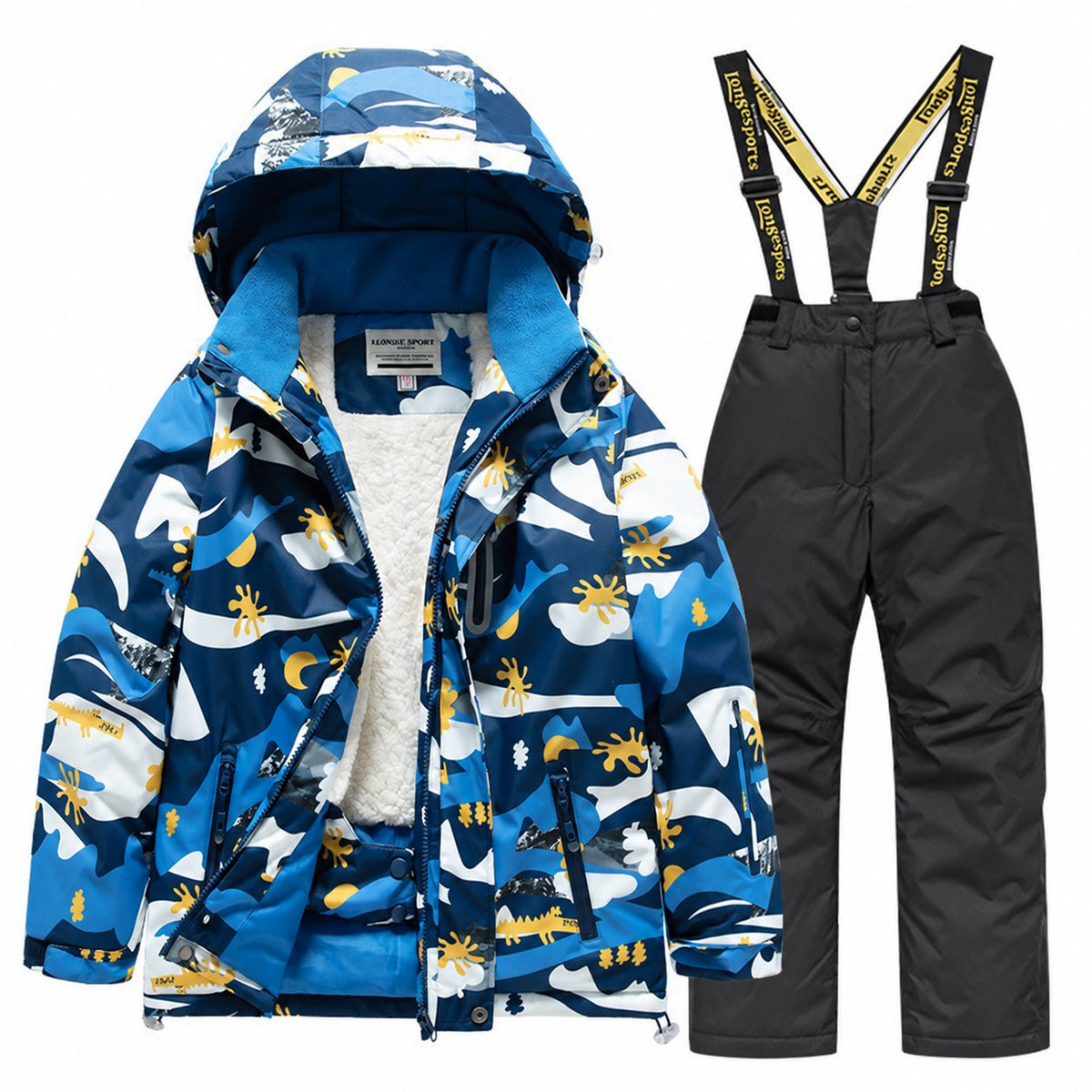 Kids' Printed Winter Ski Jacket and Bib Set