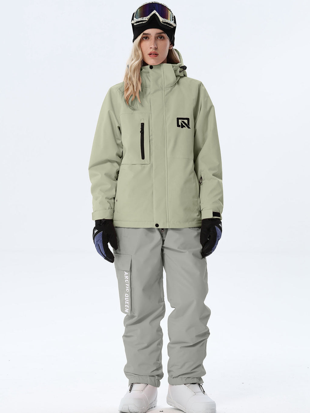 Women's Hooded Ski Jacket and Bib Overalls Combo