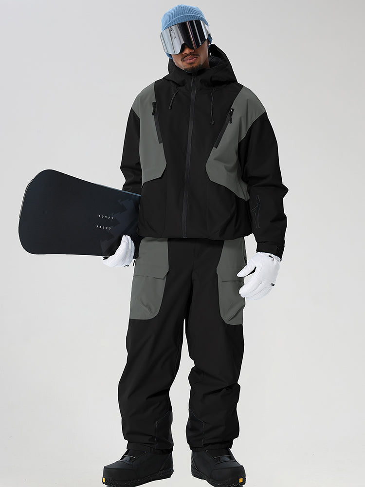 Men's Retro Color-Panel Jacket and Cargo Pants Set