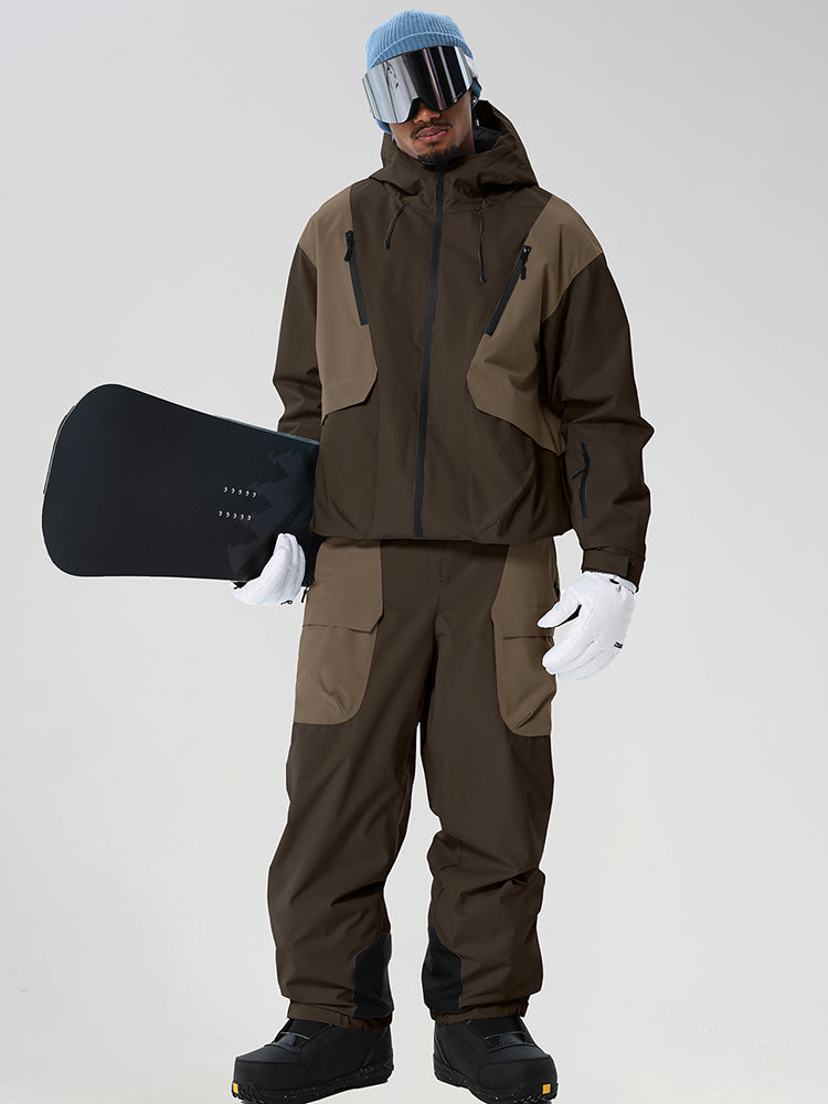Men's Retro Color-Panel Jacket and Cargo Pants Set