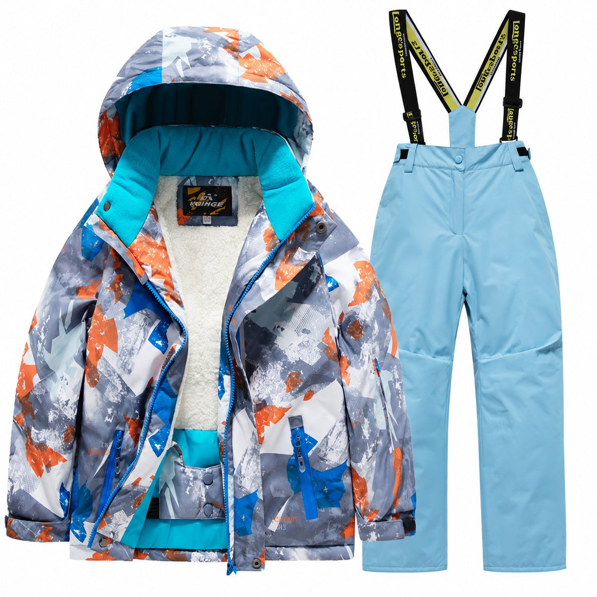 Kids' Printed Winter Ski Jacket and Bib Set