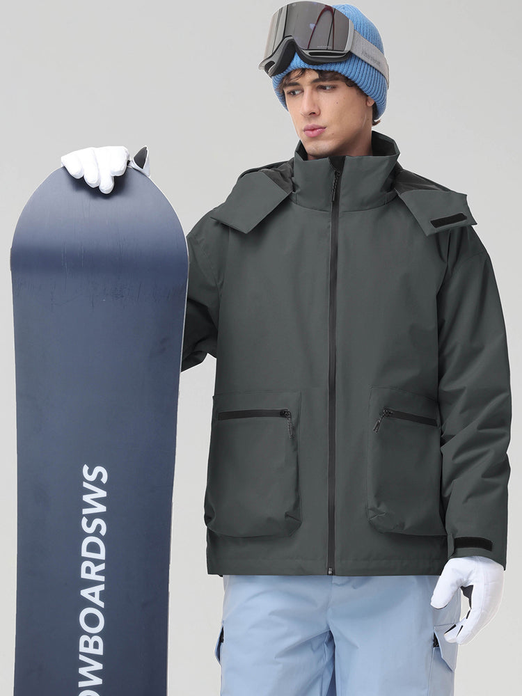 Men's Hooded Cargo Snowboarding Shell Jacket