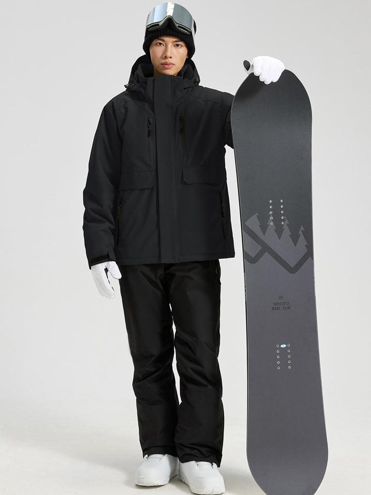 Men's Hooded Cargo Snow Jacket and Bib-Style Pants