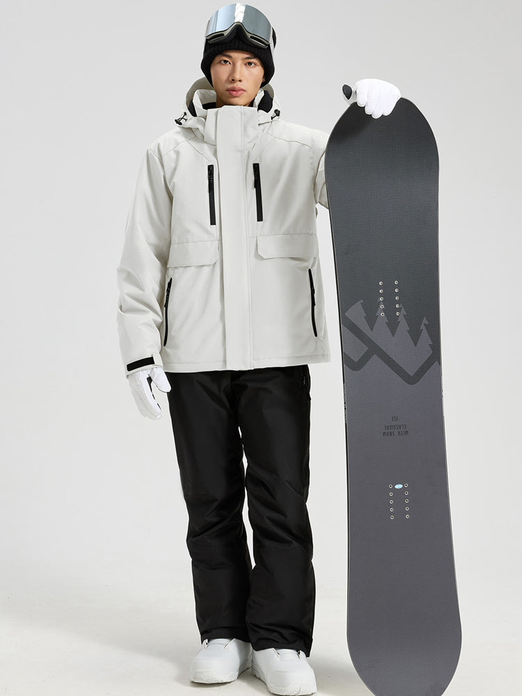 Men's Hooded Cargo Snow Jacket and Bib-Style Pants