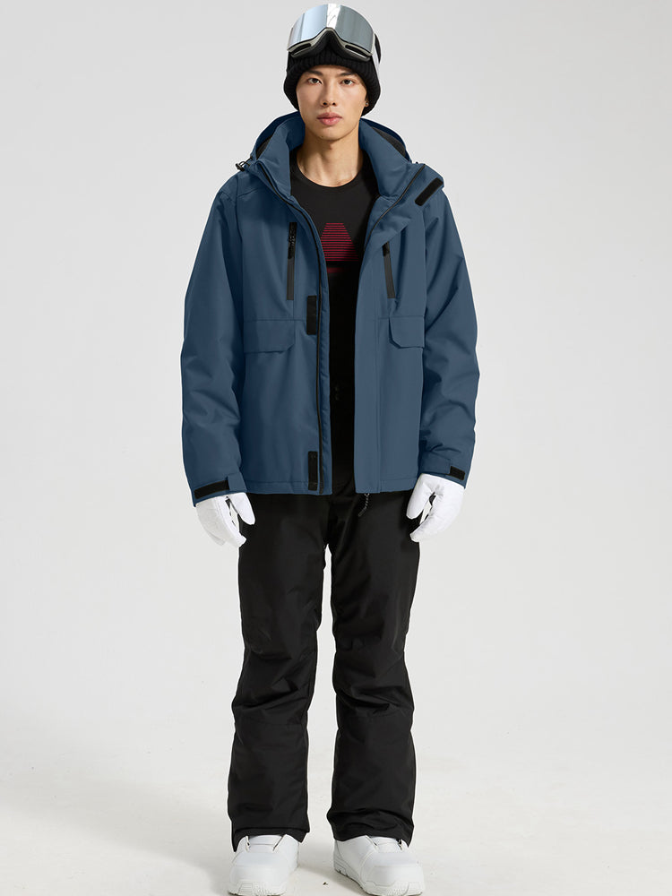 Men's Hooded Cargo Snow Jacket and Bib-Style Pants