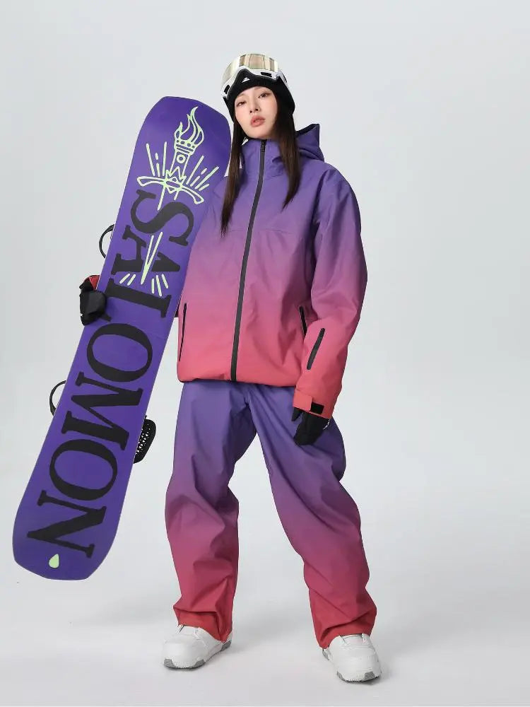 Women Unique 3L Gradient Snowsuits Durable Ski Jacket and Pants