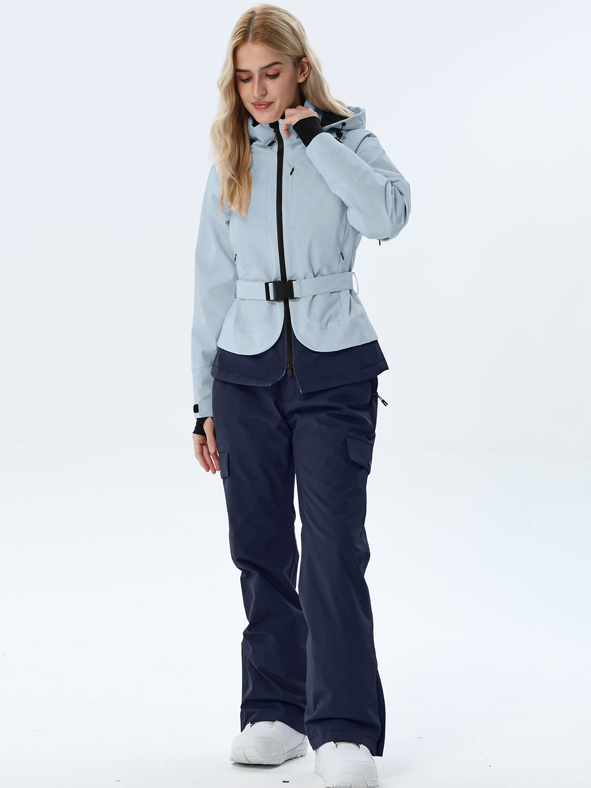 Women's Two-Tone Ski Outfit with Adjustable Waist Belt