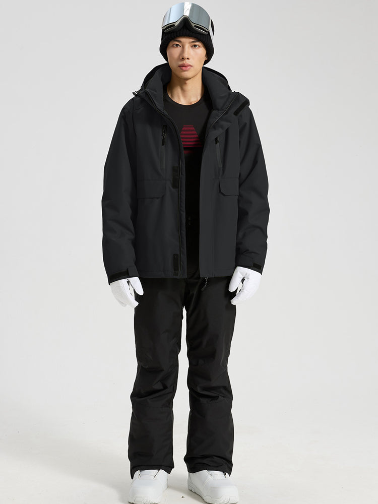 Men's Hooded Cargo Snow Jacket and Bib-Style Pants