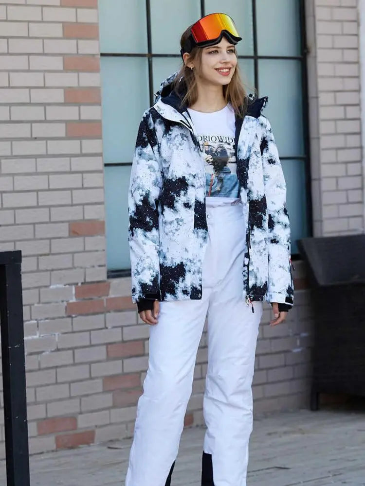Women Printed Ski Jackets Fashion Snowboarding Coat Streetwear