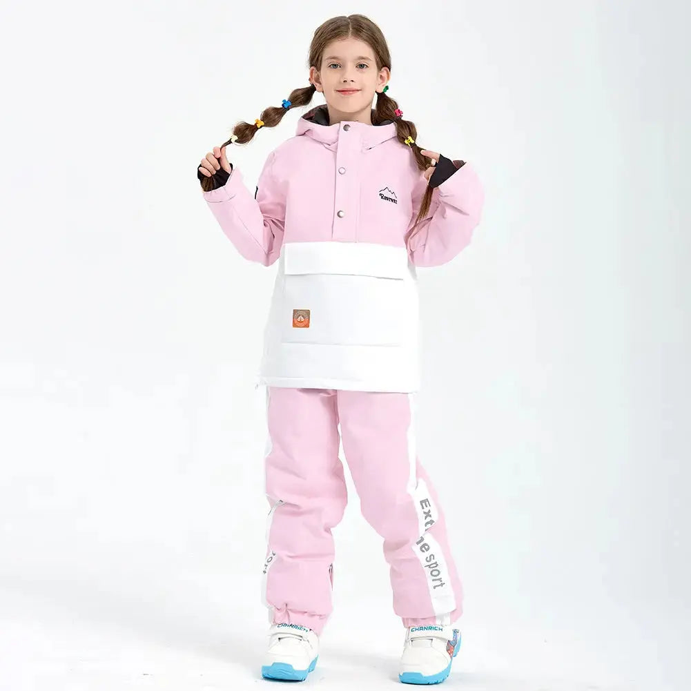 Unisex Color Blocked Button-up Snowsuits 2 Pieces Winter Coat & Pants