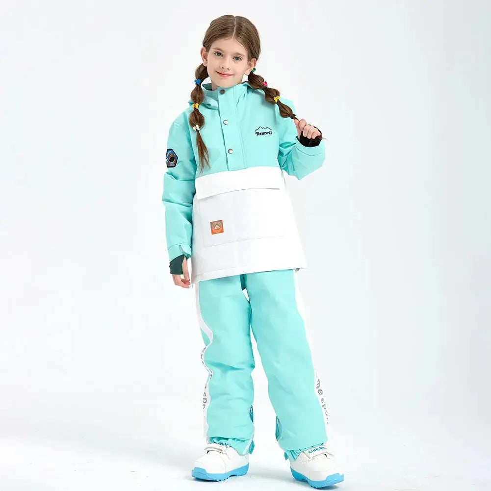 Unisex Color Blocked Button-up Snowsuits 2 Pieces Winter Coat & Pants