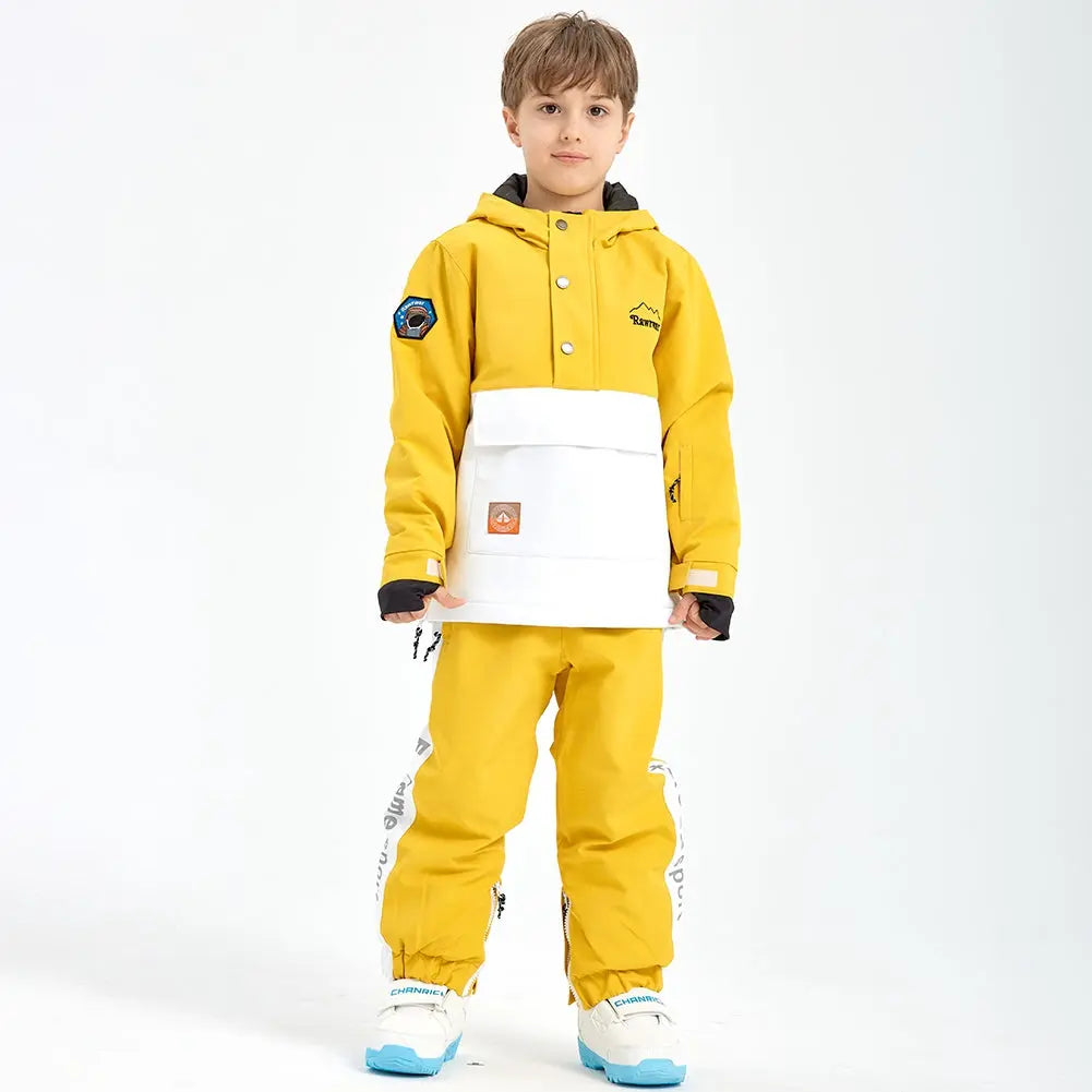 Unisex Color Blocked Button-up Snowsuits 2 Pieces Winter Coat & Pants