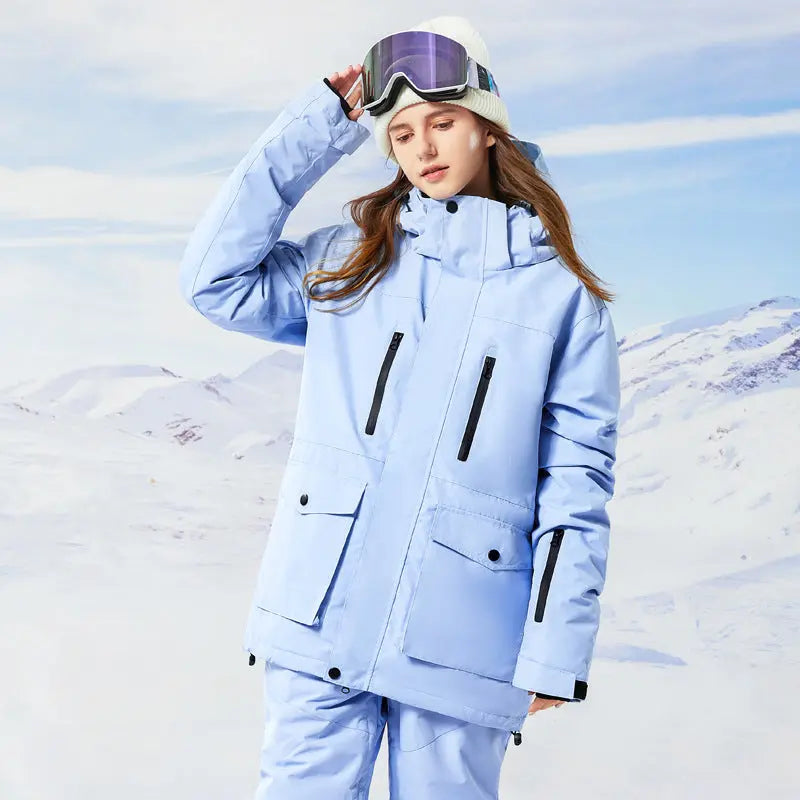 Classical Cargo Snowboarding Jacket Women Solid Color Ski Coat
