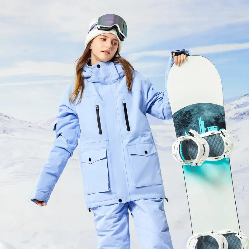 Classical Cargo Snowboarding Jacket Women Solid Color Ski Coat