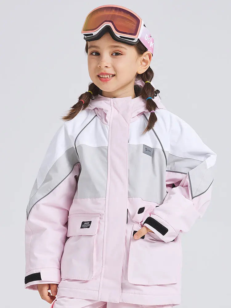 Cute Colorblock Ski Snow Jackets for Kids Windproof Snow Overalls