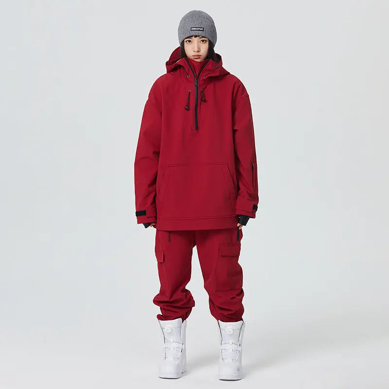 Female 2 Pieces Ski Suits Hoodie Jacket & Loose Fit Pants