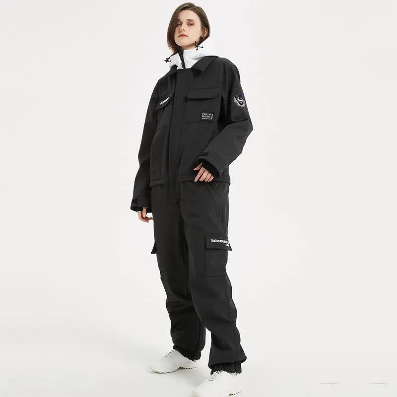 Female Cargo Snowsuit Overalls One Piece Snow Jumpsuit