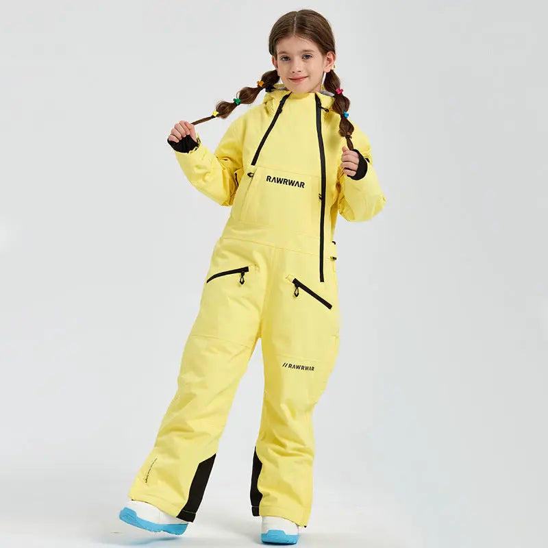 Girls High Quality One Piece Ski Jumpsuits Hooded Warm Snowsuits